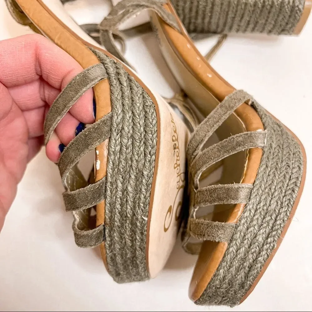 Seychelles Olive Green Strappy Platform Espadrille‎ Sandals Size 9.5